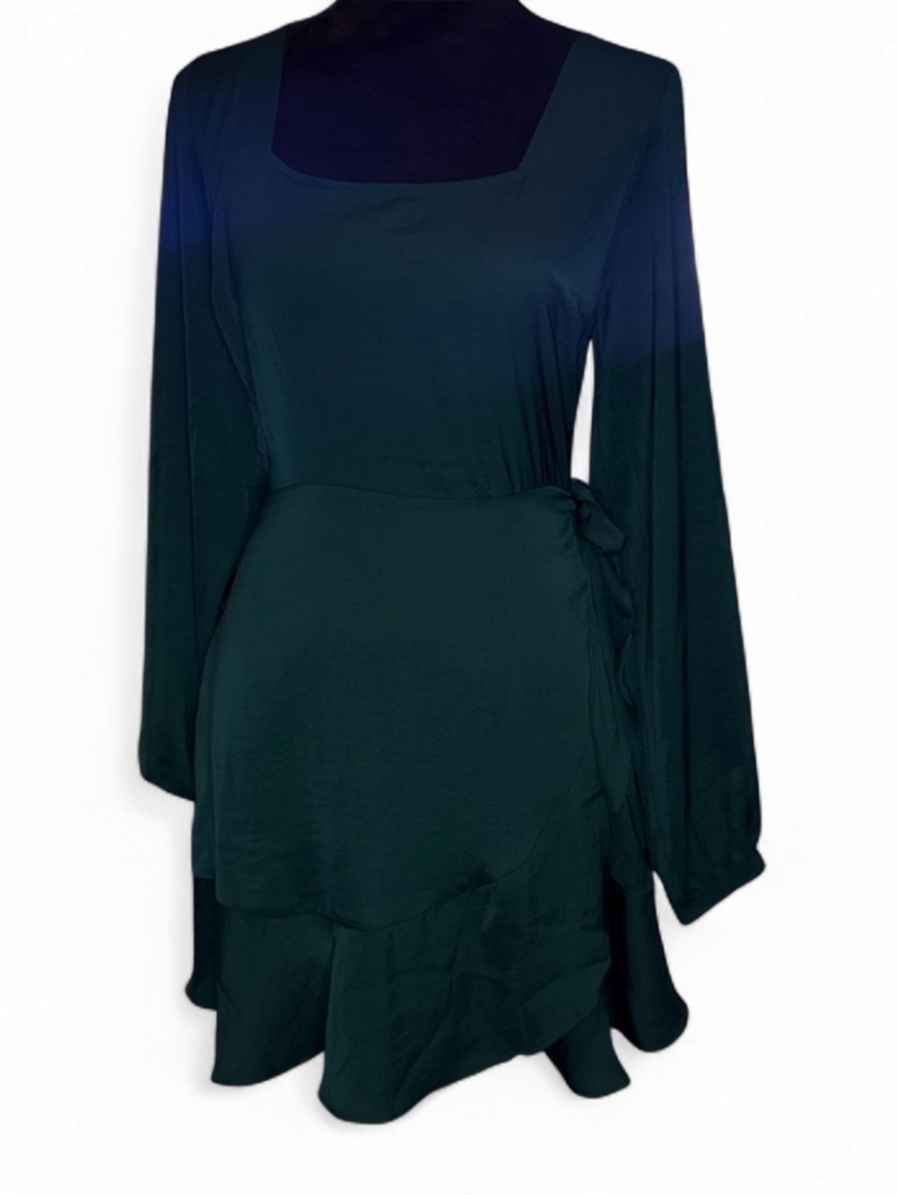Express Green Long-Sleeve Wrap Style Dress